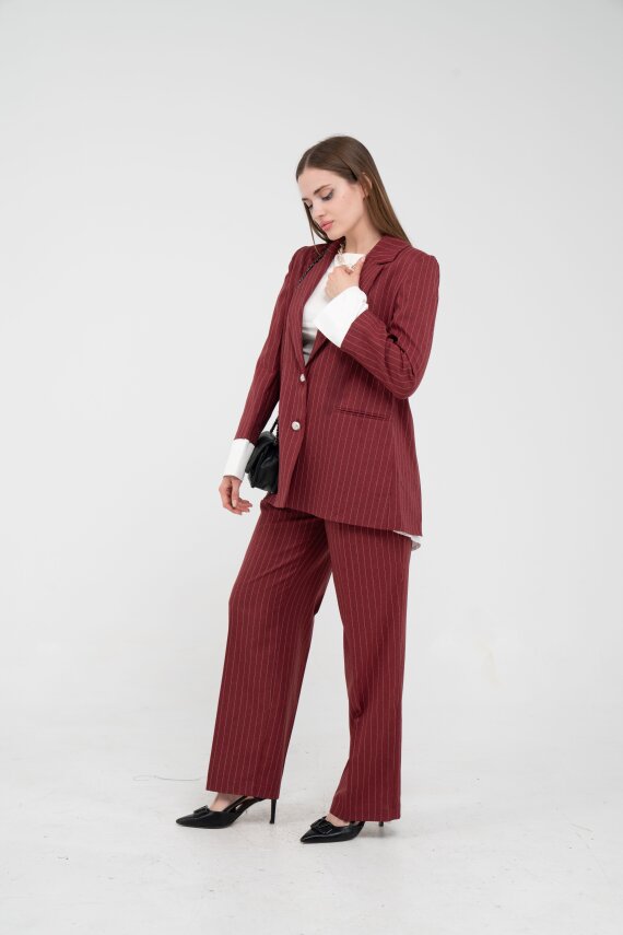 Asmetrik Kesim Gömlek Deteylı Blazer Ceket Pantolon Takım TKM08013 - 2