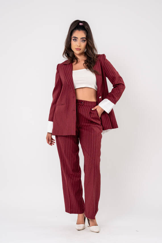 Asmetrik Kesim Gömlek Deteylı Blazer Ceket Pantolon Takım TKM08013 - 2