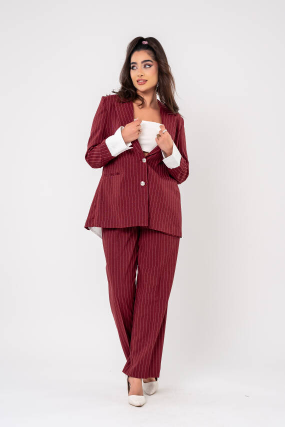 Asmetrik Kesim Gömlek Deteylı Blazer Ceket Pantolon Takım TKM08013 - 5