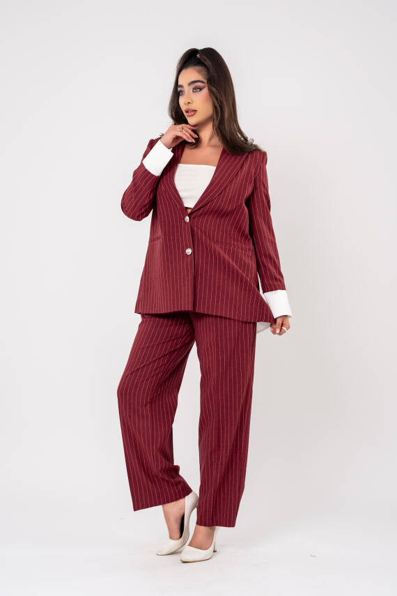 Asmetrik Kesim Gömlek Deteylı Blazer Ceket Pantolon Takım TKM08013 - 6