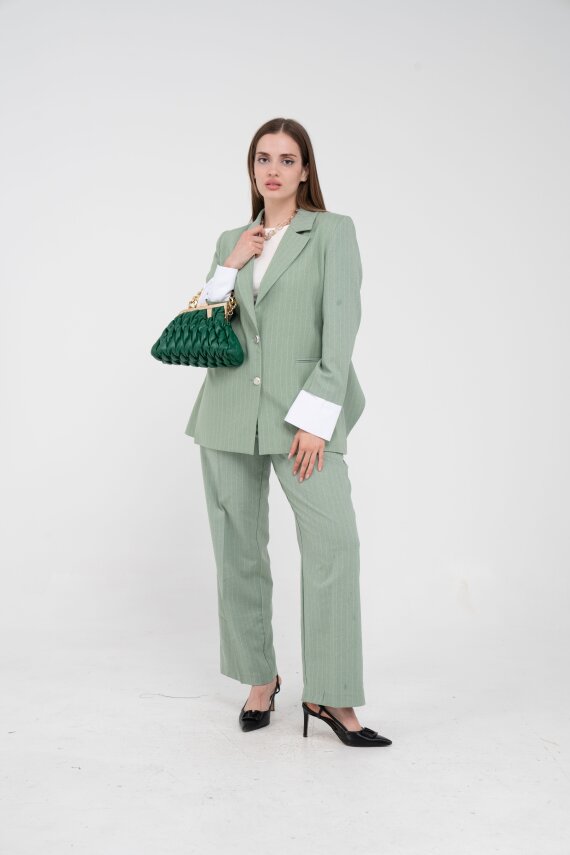 Asmetrik Kesim Gömlek Deteylı Blazer Ceket Pantolon Takım TKM08013 - 5