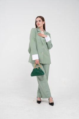 Asmetrik Kesim Gömlek Deteylı Blazer Ceket Pantolon Takım TKM08013 - 13