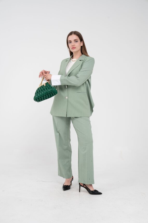 Asmetrik Kesim Gömlek Deteylı Blazer Ceket Pantolon Takım TKM08013 - 14