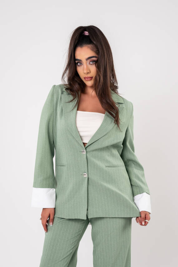 Asmetrik Kesim Gömlek Deteylı Blazer Ceket Pantolon Takım TKM08013 - 2