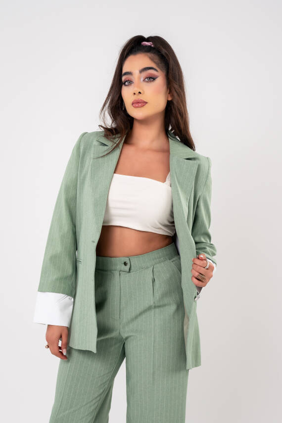 Asmetrik Kesim Gömlek Deteylı Blazer Ceket Pantolon Takım TKM08013 - 4