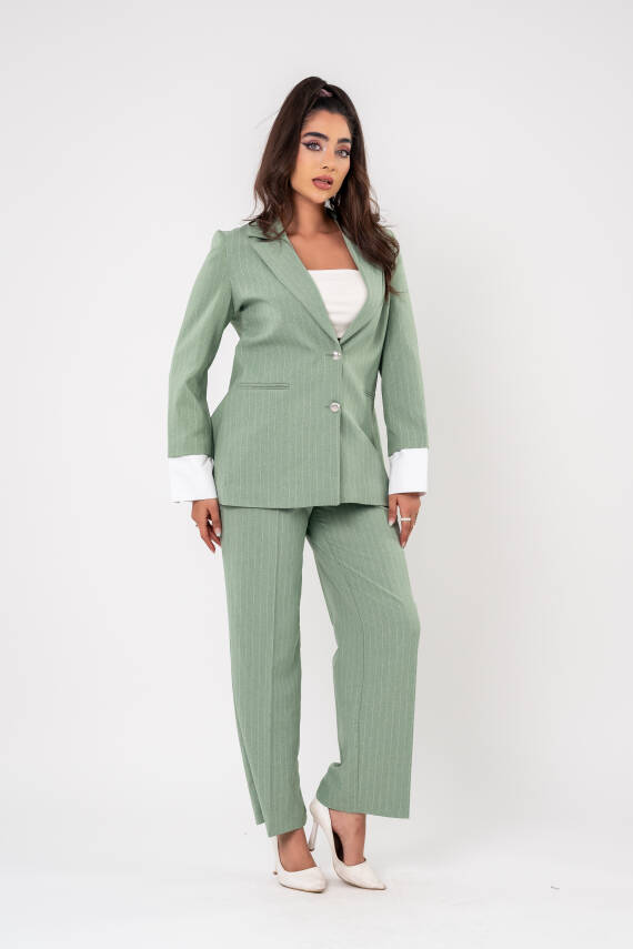 Asmetrik Kesim Gömlek Deteylı Blazer Ceket Pantolon Takım TKM08013 - 6