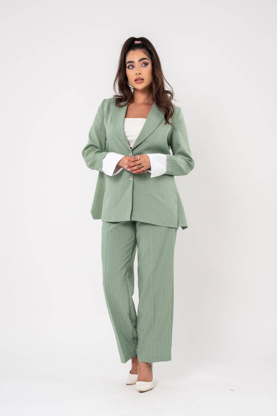 Asmetrik Kesim Gömlek Deteylı Blazer Ceket Pantolon Takım TKM08013 - 7