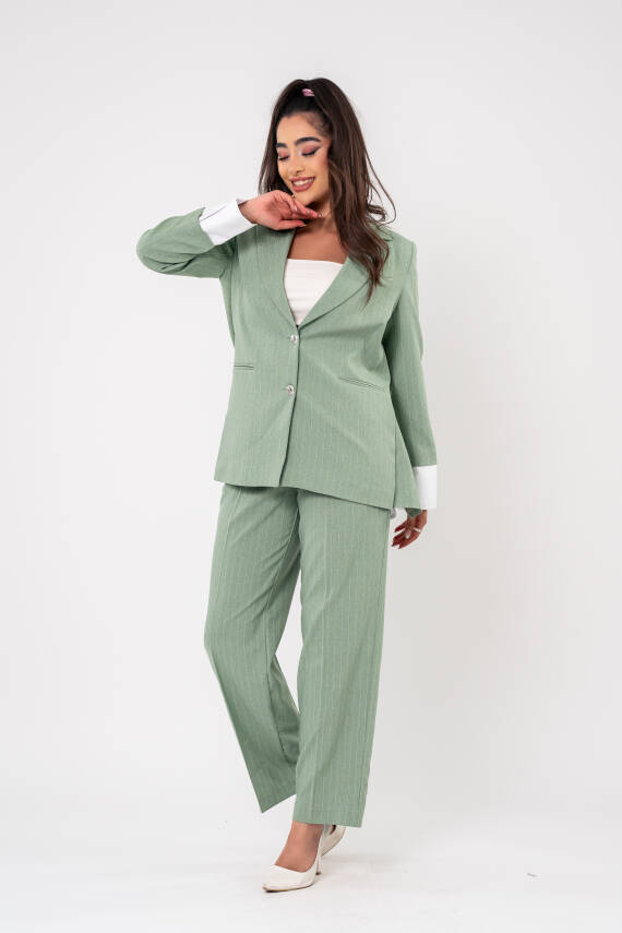 Asmetrik Kesim Gömlek Deteylı Blazer Ceket Pantolon Takım TKM08013 - 8