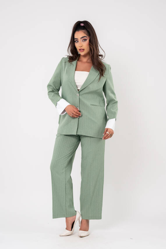 Asmetrik Kesim Gömlek Deteylı Blazer Ceket Pantolon Takım TKM08013 - 9