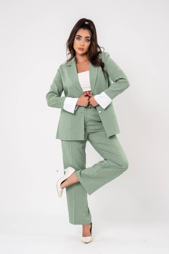 Asmetrik Kesim Gömlek Deteylı Blazer Ceket Pantolon Takım TKM08013 - 11