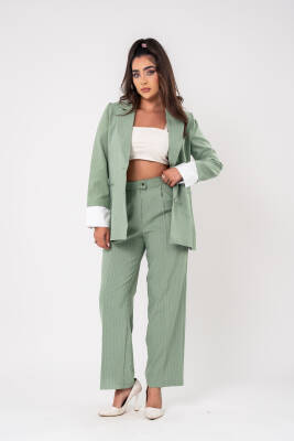 Asmetrik Kesim Gömlek Deteylı Blazer Ceket Pantolon Takım TKM08013 - 12