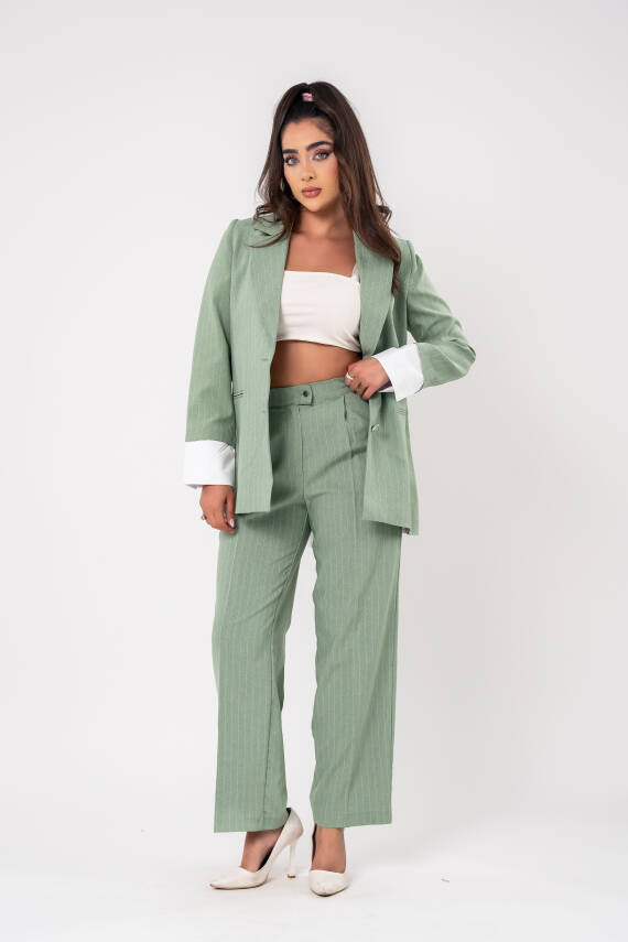 Asmetrik Kesim Gömlek Deteylı Blazer Ceket Pantolon Takım TKM08013 - 12