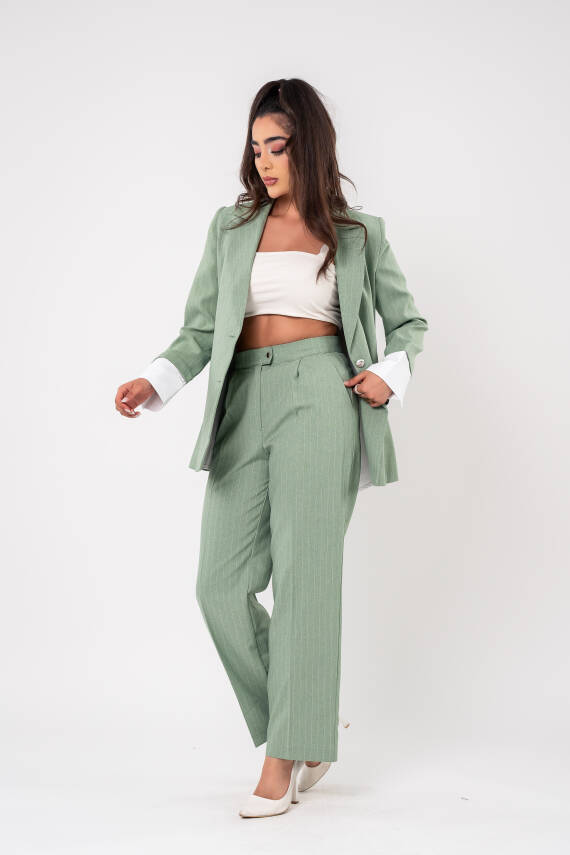 Asmetrik Kesim Gömlek Deteylı Blazer Ceket Pantolon Takım TKM08013 - 13