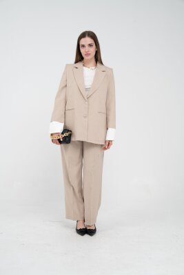 Asmetrik Kesim Gömlek Deteylı Blazer Ceket Pantolon Takım TKM08013 - 2