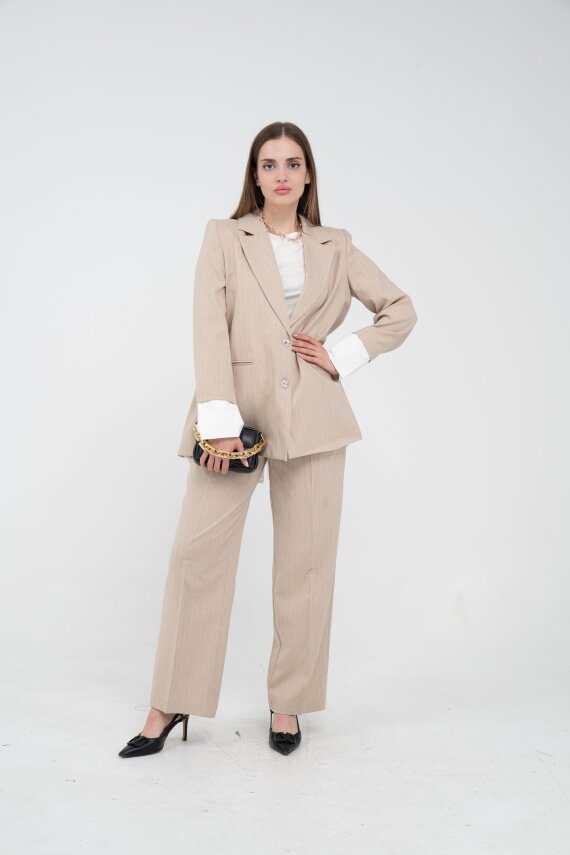 Asmetrik Kesim Gömlek Deteylı Blazer Ceket Pantolon Takım TKM08013 - 3