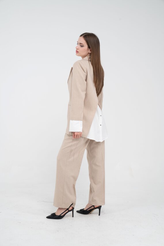 Asmetrik Kesim Gömlek Deteylı Blazer Ceket Pantolon Takım TKM08013 - 4