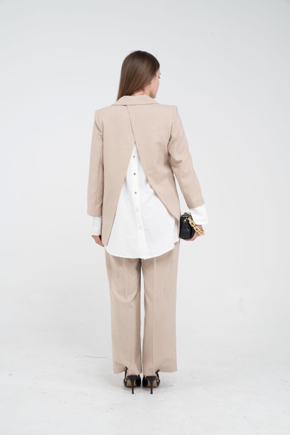 Asmetrik Kesim Gömlek Deteylı Blazer Ceket Pantolon Takım TKM08013 - 5