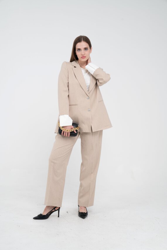 Asmetrik Kesim Gömlek Deteylı Blazer Ceket Pantolon Takım TKM08013 - 6