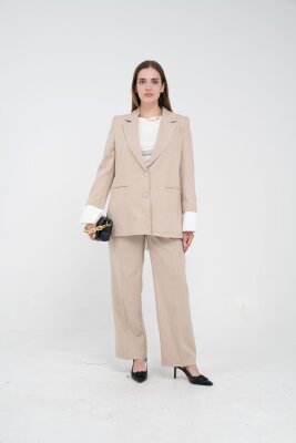 Asmetrik Kesim Gömlek Deteylı Blazer Ceket Pantolon Takım TKM08013 - 7