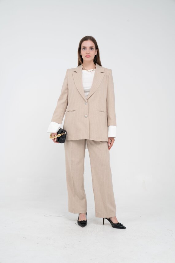 Asmetrik Kesim Gömlek Deteylı Blazer Ceket Pantolon Takım TKM08013 - 7