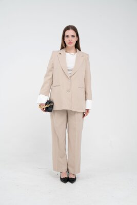 Asmetrik Kesim Gömlek Deteylı Blazer Ceket Pantolon Takım TKM08013 - 8