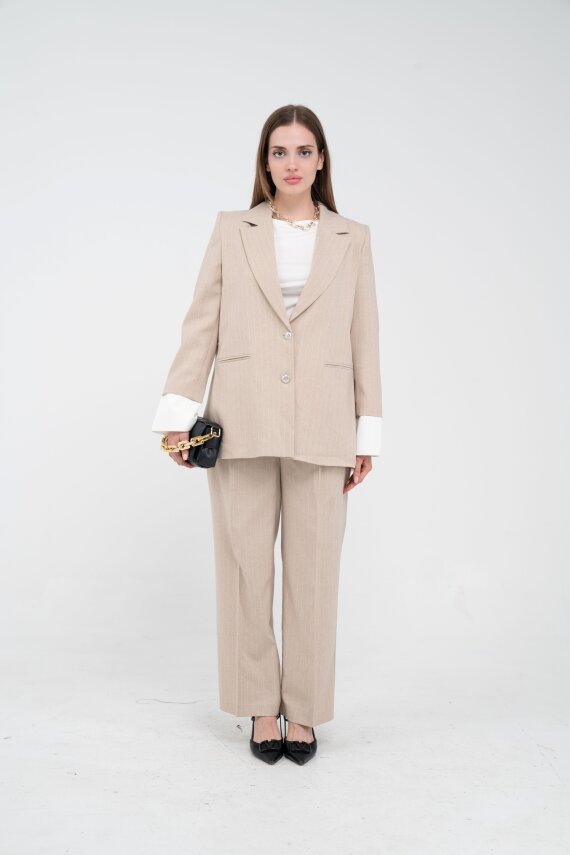 Asmetrik Kesim Gömlek Deteylı Blazer Ceket Pantolon Takım TKM08013 - 8