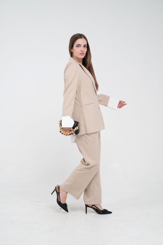 Asmetrik Kesim Gömlek Deteylı Blazer Ceket Pantolon Takım TKM08013 - 9