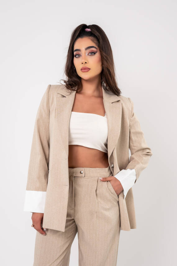 Asmetrik Kesim Gömlek Deteylı Blazer Ceket Pantolon Takım TKM08013 - 1