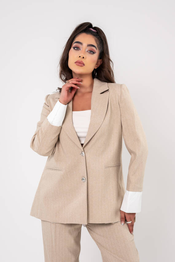 Asmetrik Kesim Gömlek Deteylı Blazer Ceket Pantolon Takım TKM08013 - 2
