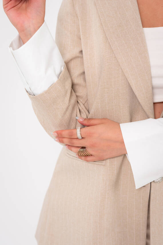Asmetrik Kesim Gömlek Deteylı Blazer Ceket Pantolon Takım TKM08013 - 4