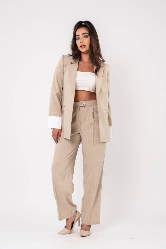 Asmetrik Kesim Gömlek Deteylı Blazer Ceket Pantolon Takım TKM08013 - 9