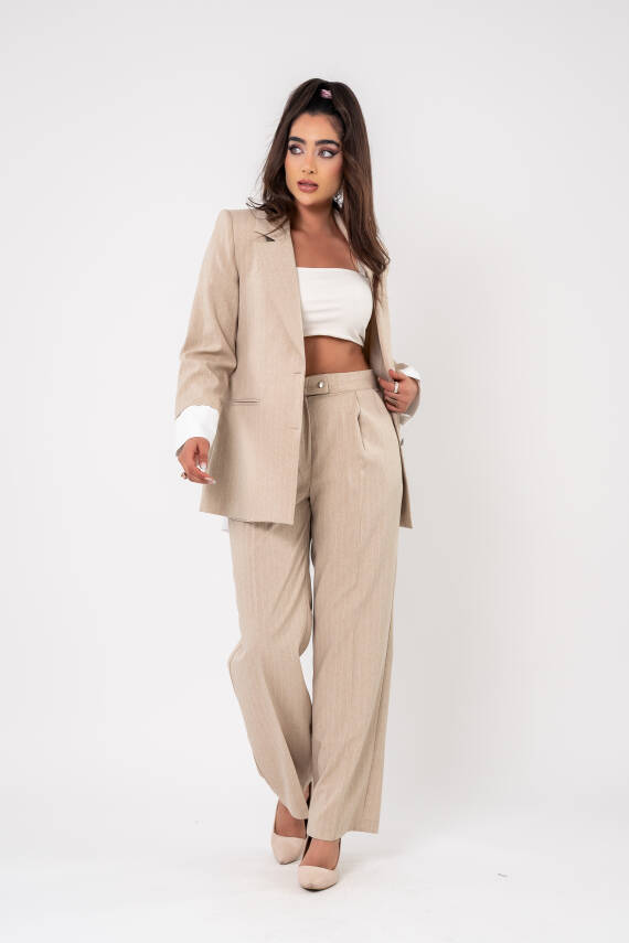 Asmetrik Kesim Gömlek Deteylı Blazer Ceket Pantolon Takım TKM08013 - 10