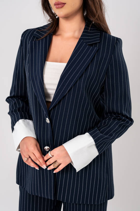 Asmetrik Kesim Gömlek Detaylı Blazer Ceket Pantolon Takım TKM08013 - 2