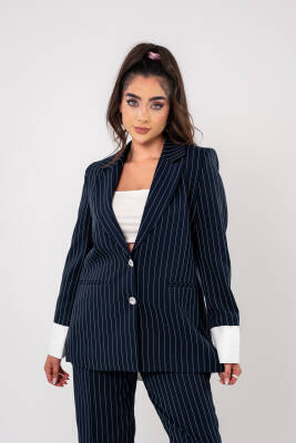 Asmetrik Kesim Gömlek Detaylı Blazer Ceket Pantolon Takım TKM08013 - 3
