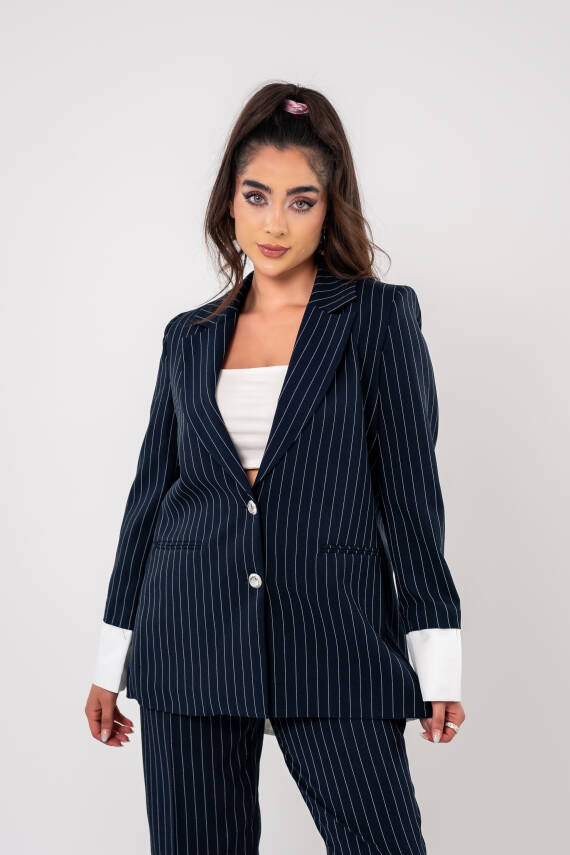 Asmetrik Kesim Gömlek Detaylı Blazer Ceket Pantolon Takım TKM08013 - 3