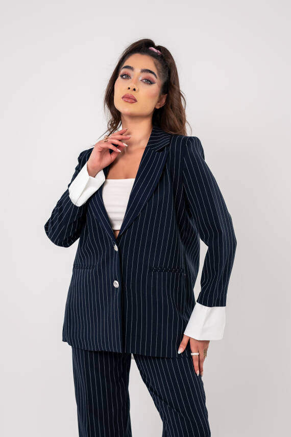 Asmetrik Kesim Gömlek Detaylı Blazer Ceket Pantolon Takım TKM08013 - 4