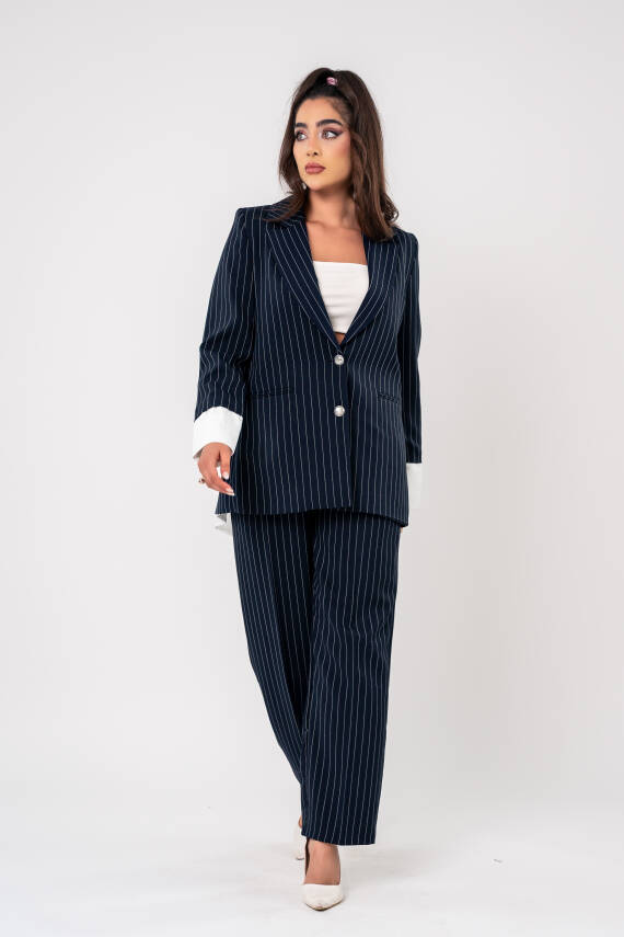 Asmetrik Kesim Gömlek Detaylı Blazer Ceket Pantolon Takım TKM08013 - 5