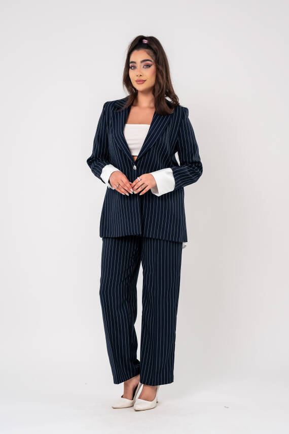 Asmetrik Kesim Gömlek Detaylı Blazer Ceket Pantolon Takım TKM08013 - 6