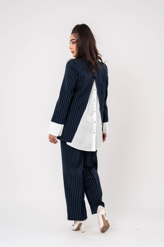 Asmetrik Kesim Gömlek Detaylı Blazer Ceket Pantolon Takım TKM08013 - 7