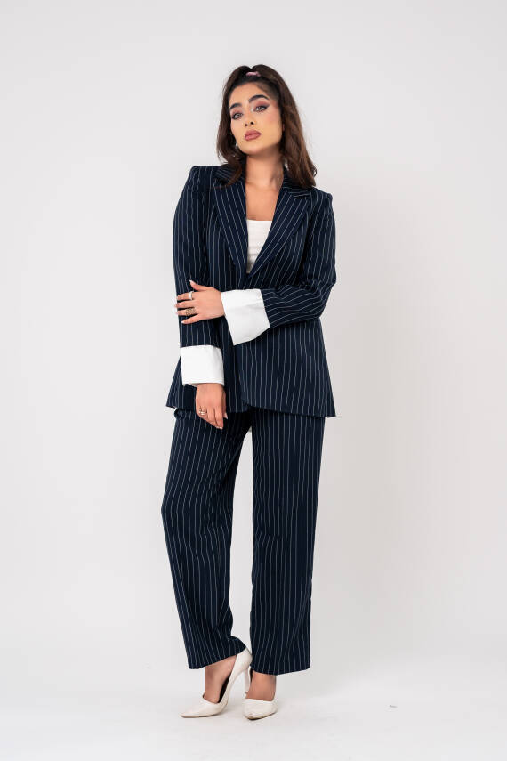Asmetrik Kesim Gömlek Detaylı Blazer Ceket Pantolon Takım TKM08013 - 8