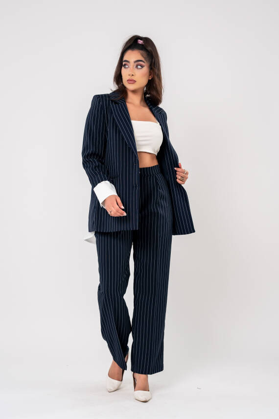 Asmetrik Kesim Gömlek Detaylı Blazer Ceket Pantolon Takım TKM08013 - 9