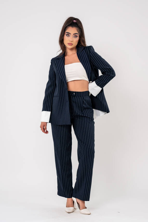 Asmetrik Kesim Gömlek Detaylı Blazer Ceket Pantolon Takım TKM08013 - 10