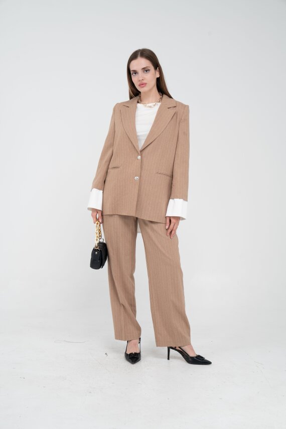 Asmetrik Kesim Gömlek Deteylı Blazer Ceket Pantolon Takım TKM08013 - 1