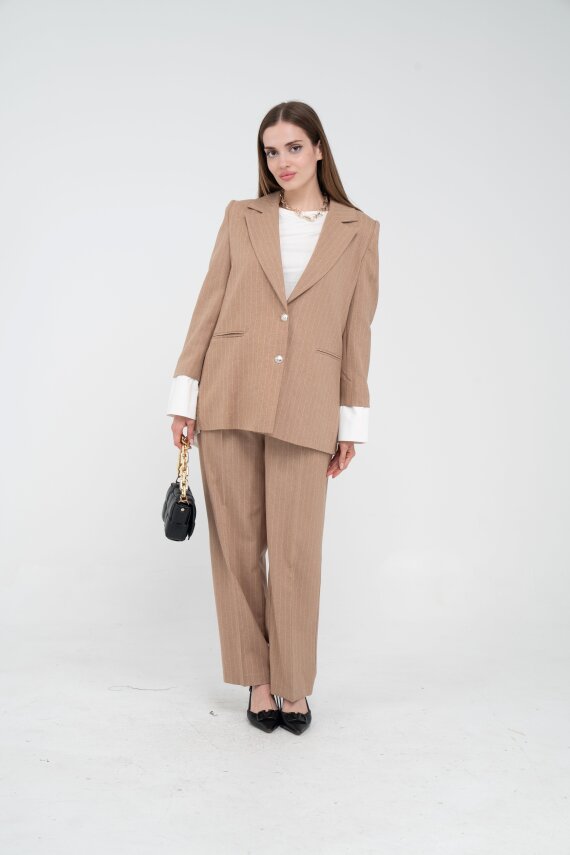 Asmetrik Kesim Gömlek Deteylı Blazer Ceket Pantolon Takım TKM08013 - 3