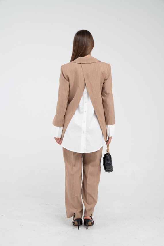 Asmetrik Kesim Gömlek Deteylı Blazer Ceket Pantolon Takım TKM08013 - 5