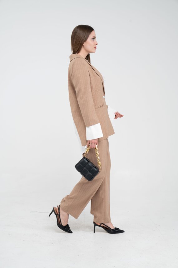 Asmetrik Kesim Gömlek Deteylı Blazer Ceket Pantolon Takım TKM08013 - 6