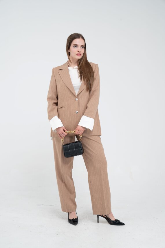 Asmetrik Kesim Gömlek Deteylı Blazer Ceket Pantolon Takım TKM08013 - 7