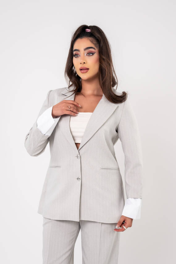 Asmetrik Kesim Gömlek Deteylı Blazer Ceket Pantolon Takım TKM08013 - 1