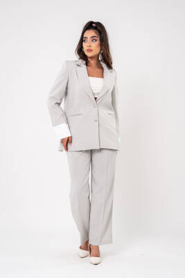 Asmetrik Kesim Gömlek Deteylı Blazer Ceket Pantolon Takım TKM08013 - 2