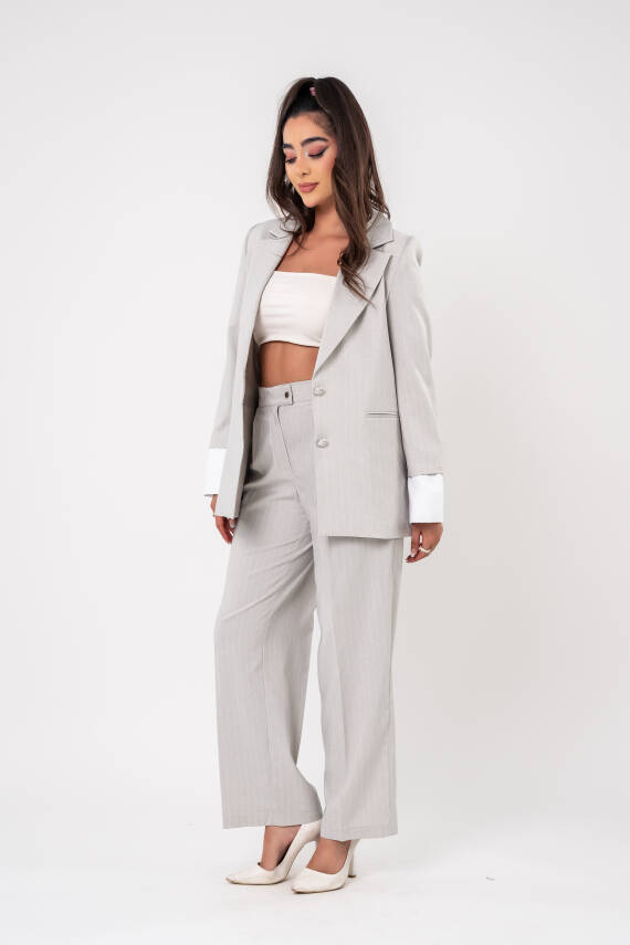 Asmetrik Kesim Gömlek Deteylı Blazer Ceket Pantolon Takım TKM08013 - 10